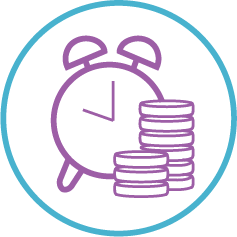 Alarm clock and stacks of coins illustrating time and money management for business credit.