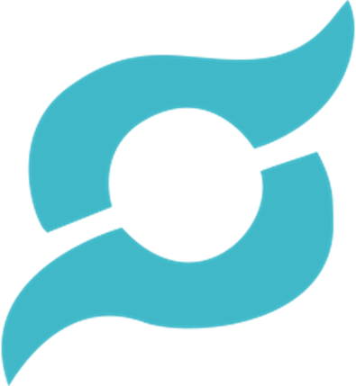 Abstract teal logo design with a central circle.