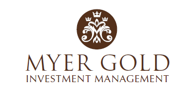 Myer Gold Investment Management logo featuring a crown and floral emblem.