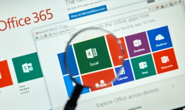 Microsoft Office 365 apps, including Excel, shown on a computer screen. Ideal for business education services and training courses.