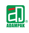 Adampak logo: Green square with interlocking "AJ" and "ADAMPAK" below.