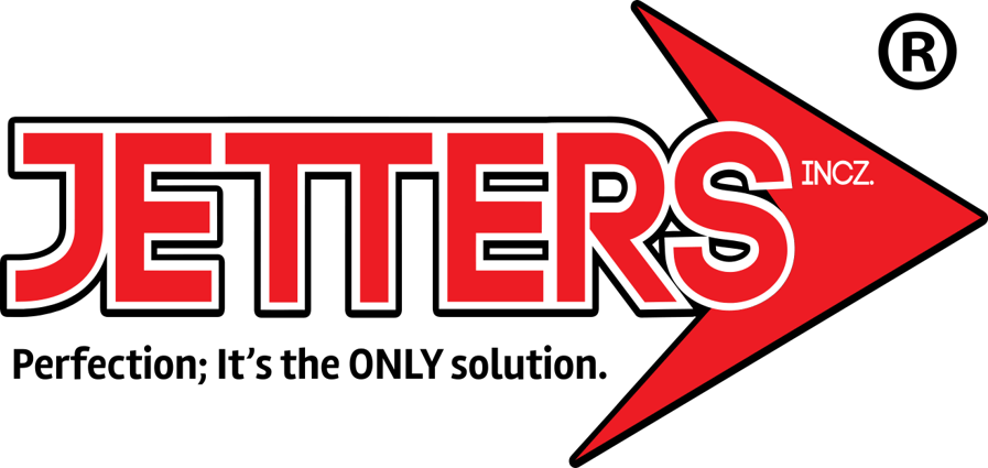 Jetters Inc. logo: red lettering on black background with red arrow.