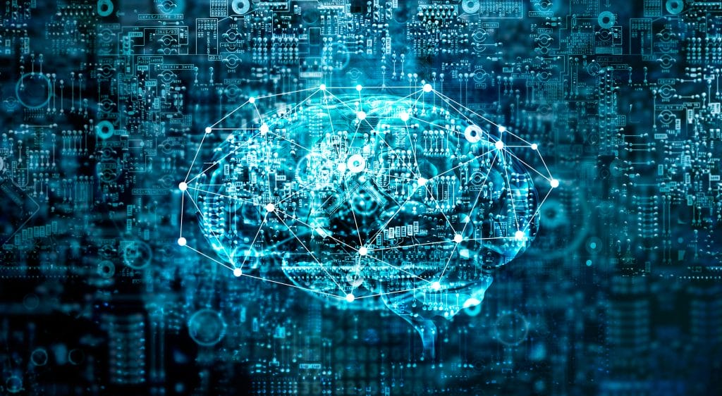 Artificial intelligence digital brain future technology on mothe