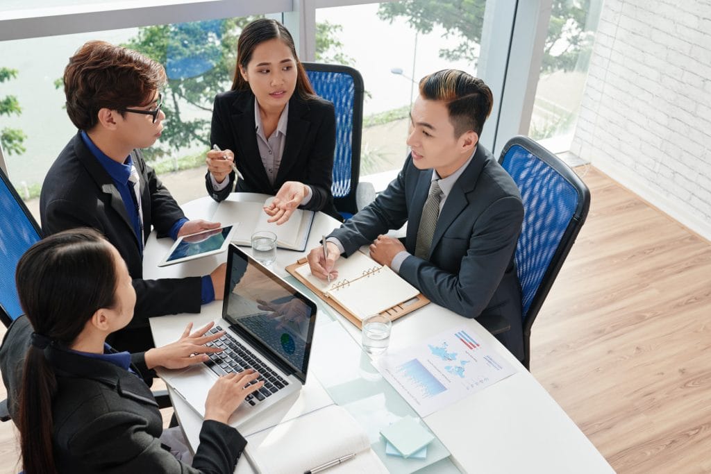 Business team discussing project