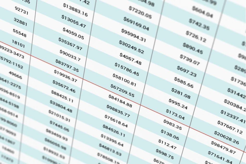 Spreadsheet showing featured course pricing.