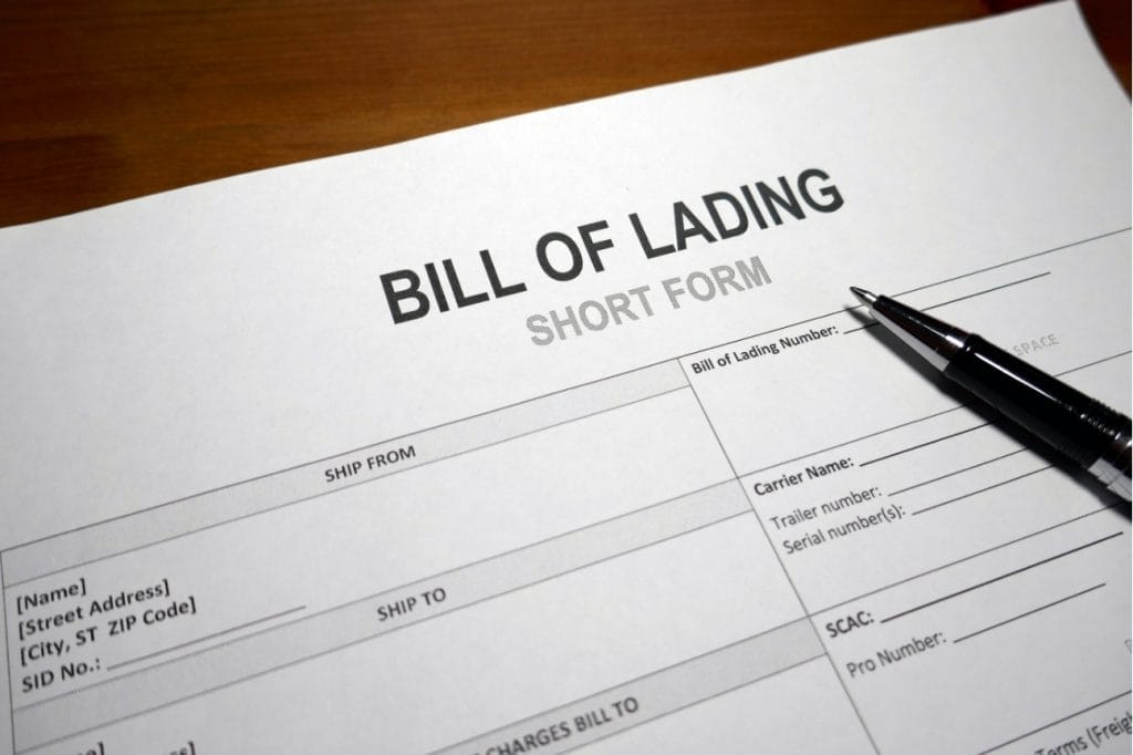 Bill of Lading short form with pen