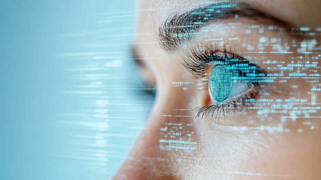 Close-up of an eye with digital overlay, symbolizing strategic procurement decisions.